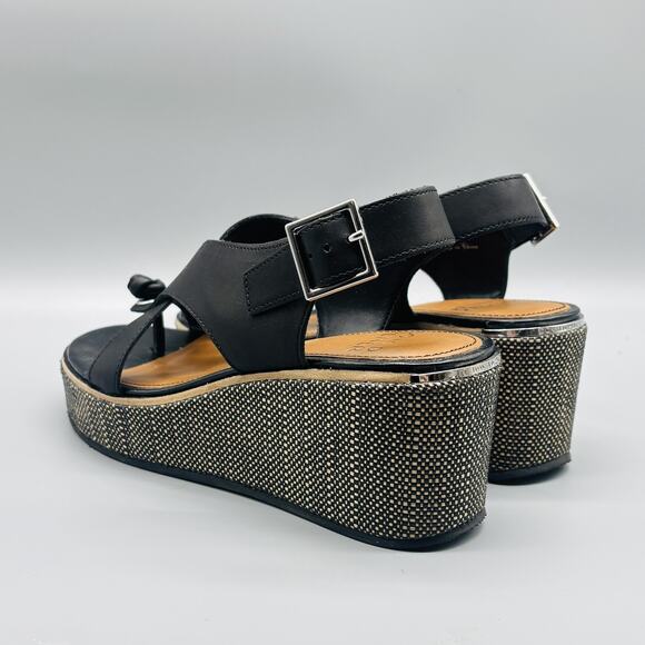 Donald J Pliner Sandals Womens 7 Black Leather Almee Slingback Wedge Platform - Picture 5 of 10